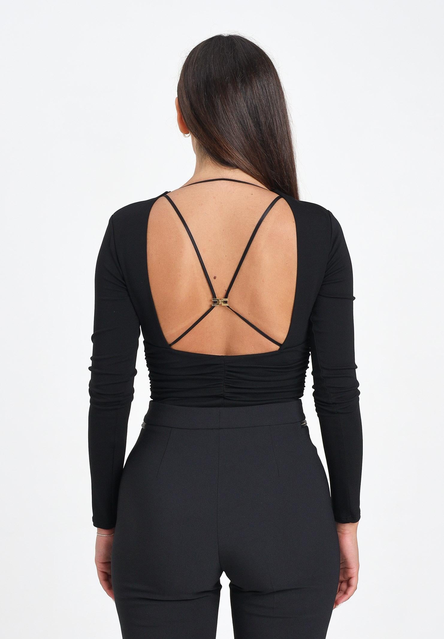 ELISABETTA FRANCHI Body manica lunga nero da donna con drappeggi BO00356E2 110 ELISABETTA FRANCHI 