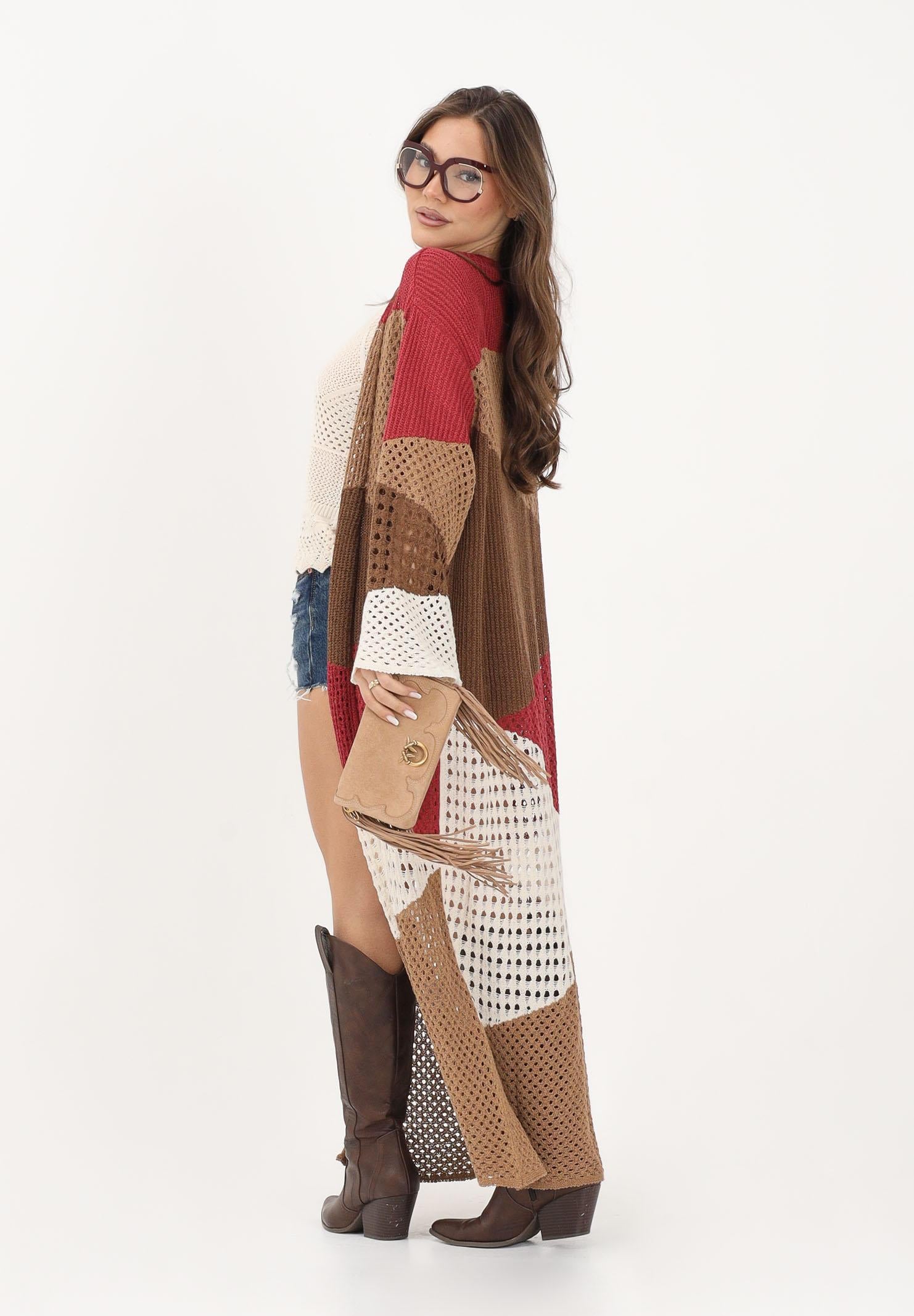 AKEP Cardigan lungo multicolore da donna in maglia traforata MGKD13070 V1 AKEP 