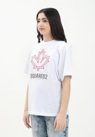 DSQUARED2 T-shirt a manica corta bianca per donna, ragazzi e bambini con logo Maple Leaf DQ2770D0015 DQ100 DSQUARED2 