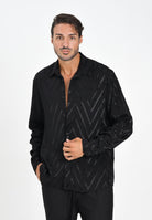 I'M BRIAN Camicia a manica lunga nera da uomo con fantasia a zig-zag CA3426 009 I'M BRIAN 