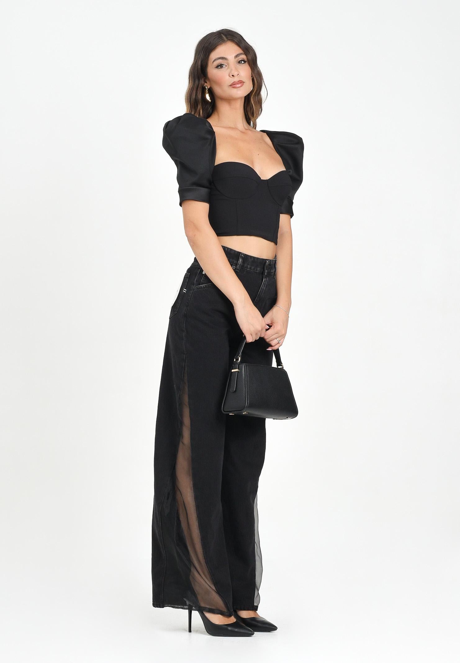 VICOLO Jeans Lexie nero da donna con inserzioni laterali in tulle DF5026 VU VICOLO 