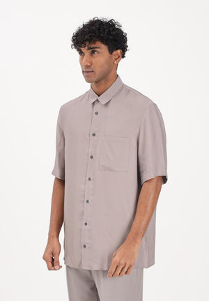 PATRIZIA PEPE Camicia a manica corta fango da uomo in viscosa jacquard 5C312TA093J S184 PATRIZIA PEPE 