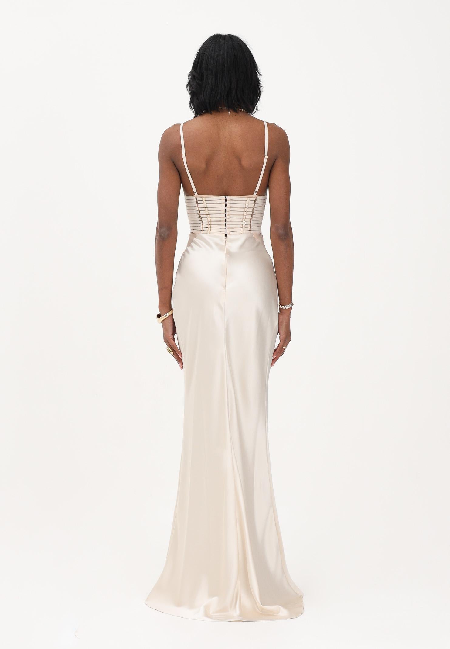 ELISABETTA FRANCHI Abito lungo avena da donna in raso ABR5362E2 197 ELISABETTA FRANCHI 