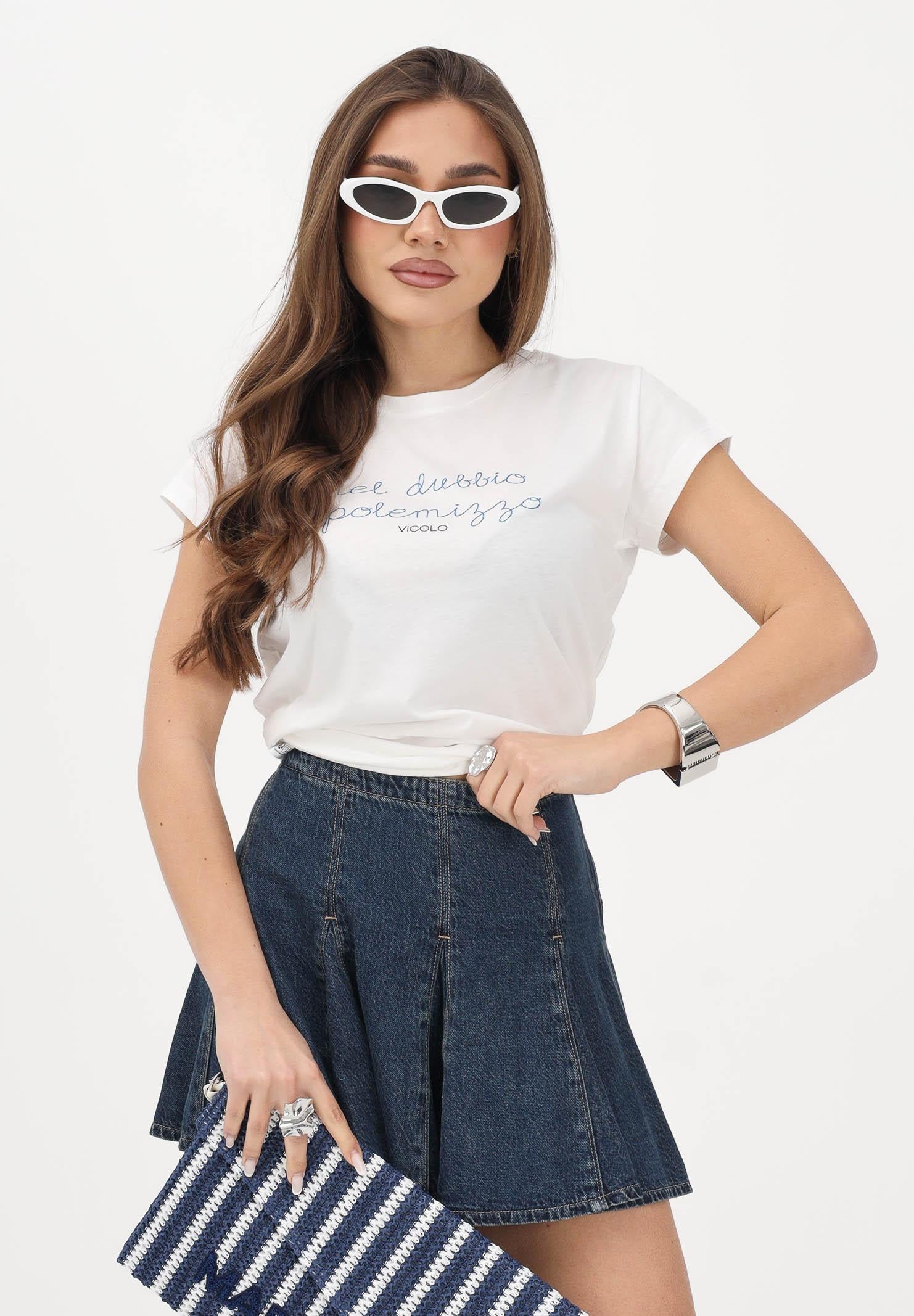 VICOLO T-shirt a manica corta bianca da donna con stampa RAB0599 02 VICOLO 