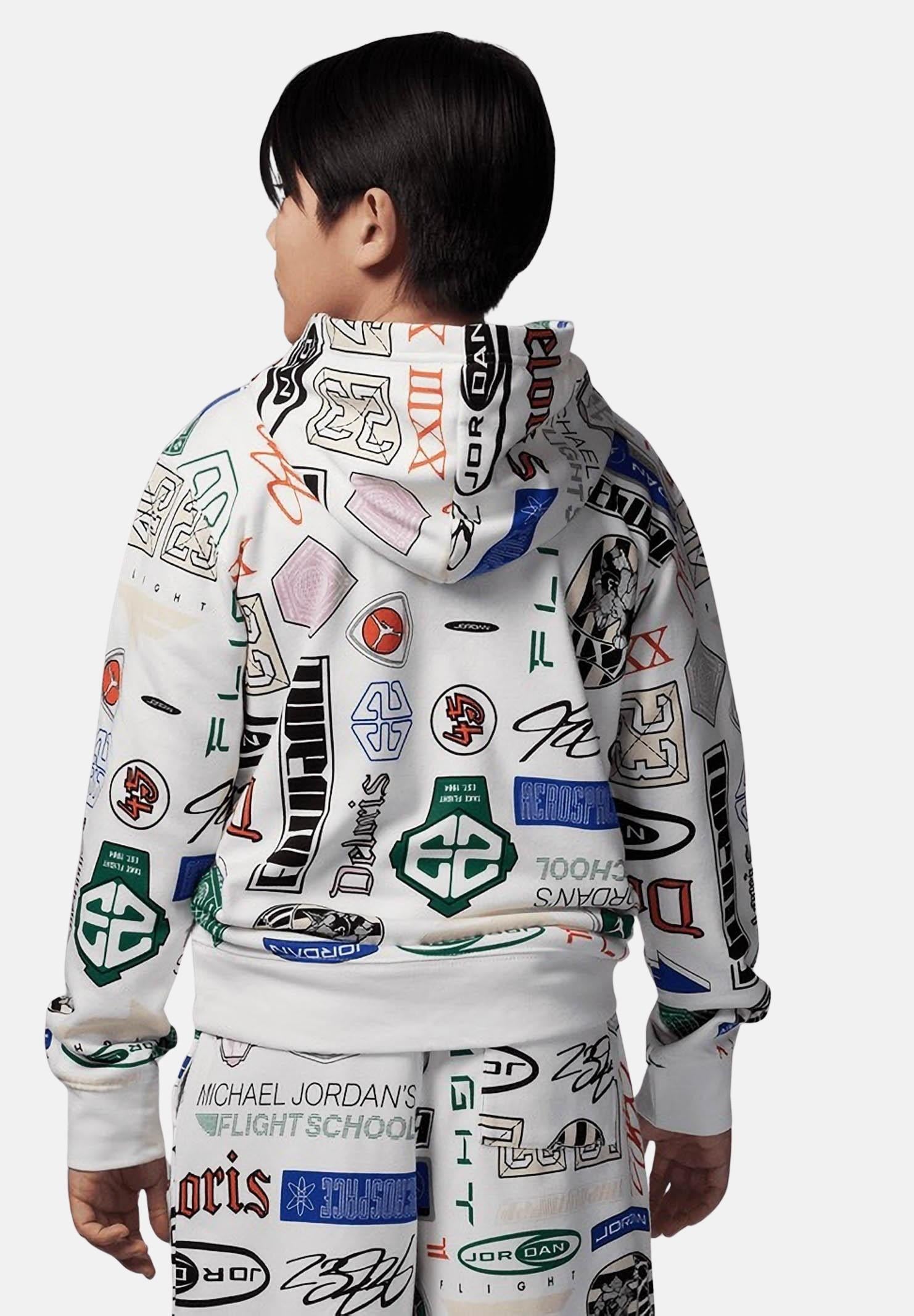 JORDAN Felpa con cappuccio French Terry Printed bianca da bambino 95D741 782 JORDAN 