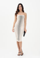 ELISABETTA FRANCHI Abito midi panna e nero da donna con zebra jacquard<BR/> AM99S61E2 E84 ELISABETTA FRANCHI 