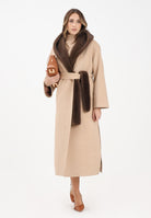 YES LONDON Cappotto beige da donna con dettagli in vera pelliccia CD1221 CA YES LONDON 