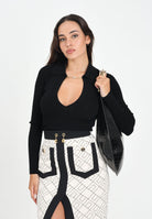 ELISABETTA FRANCHI Maglia a costine nera da donna con dettagli à jour MK09B56E2 110 ELISABETTA FRANCHI 