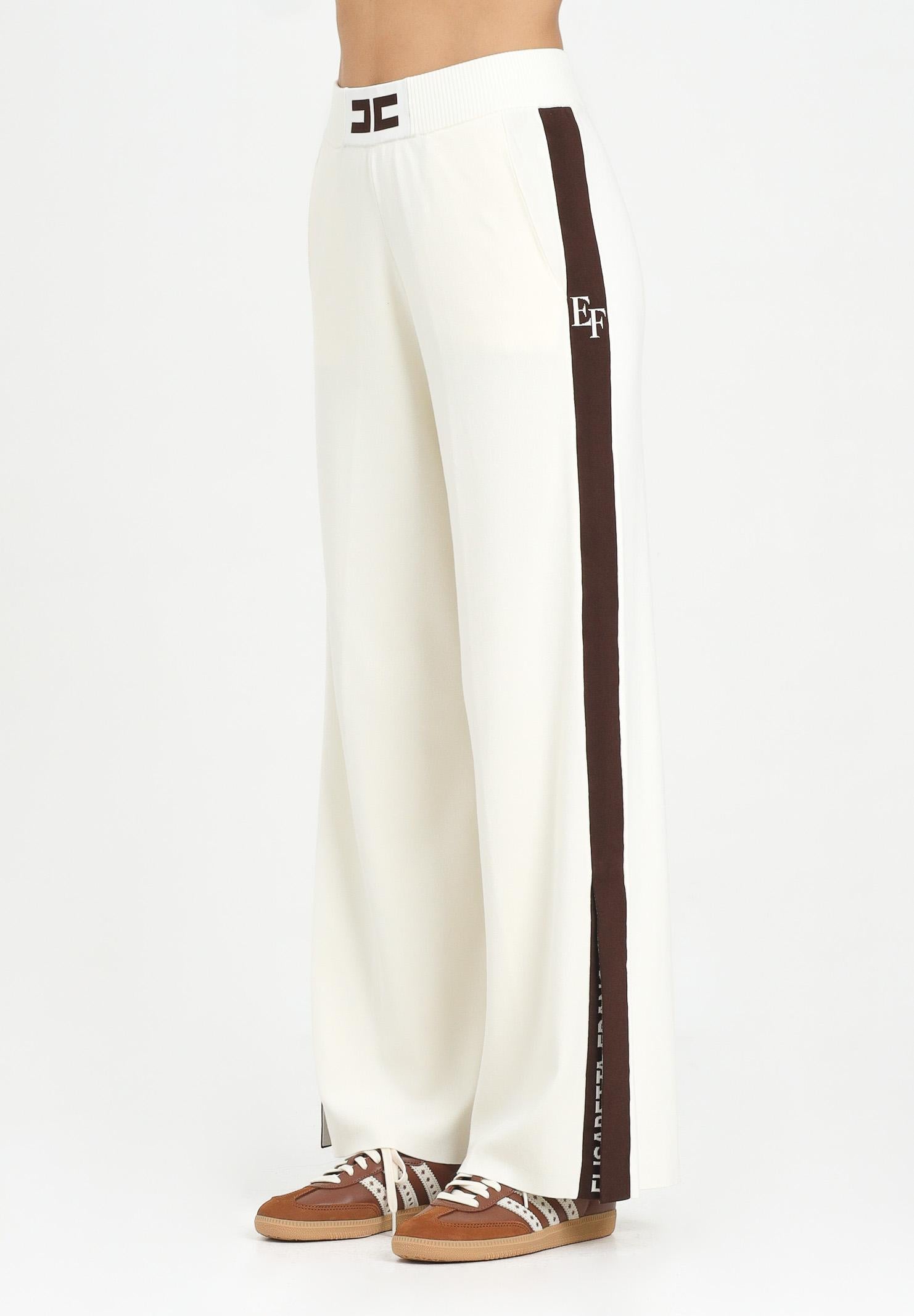 ELISABETTA FRANCHI Pantalone in maglia panna da donna con bande lucide<BR/> KP69S56E2 EG2 ELISABETTA FRANCHI 