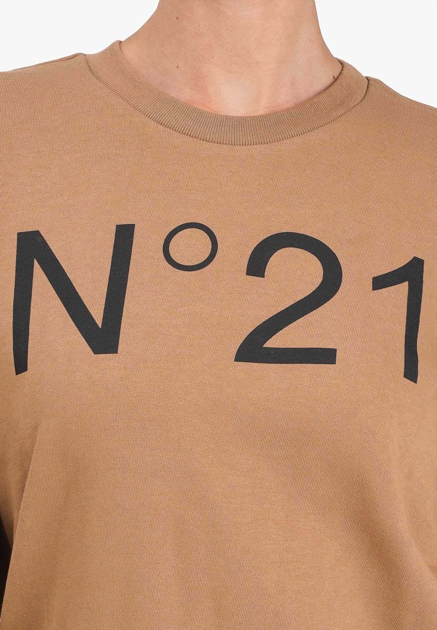 N21 Felpa girocollo cammello per donna, ragazzi e bambini con logo a contrasto N21588N0154 0N720 N21 