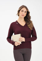 PATRIZIA PEPE Maglioncino scollo a V bordeaux da donna con applicazioni FLY 8K0331KM36 M536 PATRIZIA PEPE 