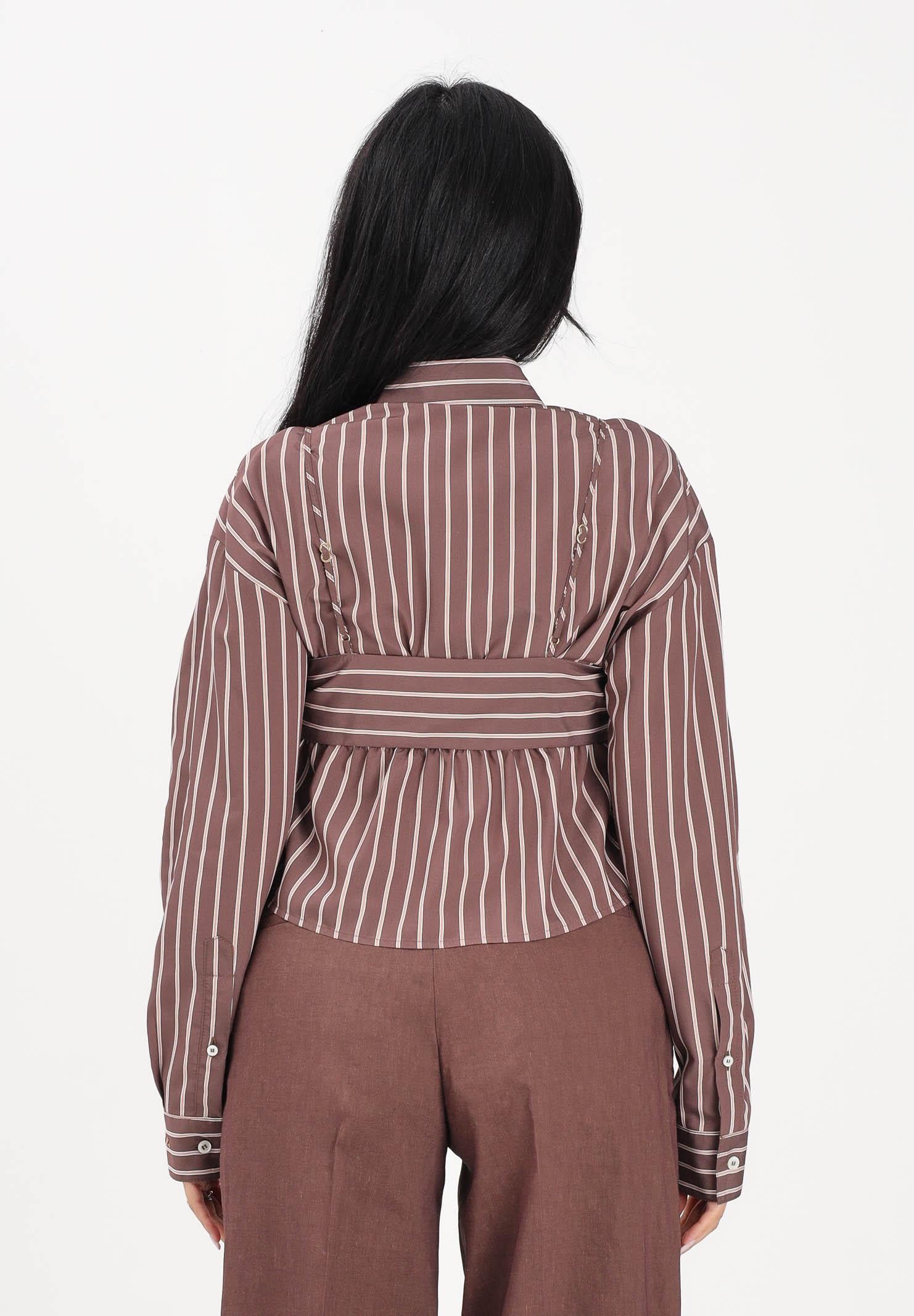 PINKO Camicia a manica lunga marrone da donna con motivo a righe 106672A33Q LN1 PINKO 