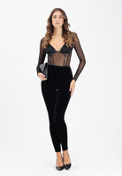 ELISABETTA FRANCHI Tuta nera da donna in tulle e velluto con dettagli in vinile TU06057E2 110 ELISABETTA FRANCHI 