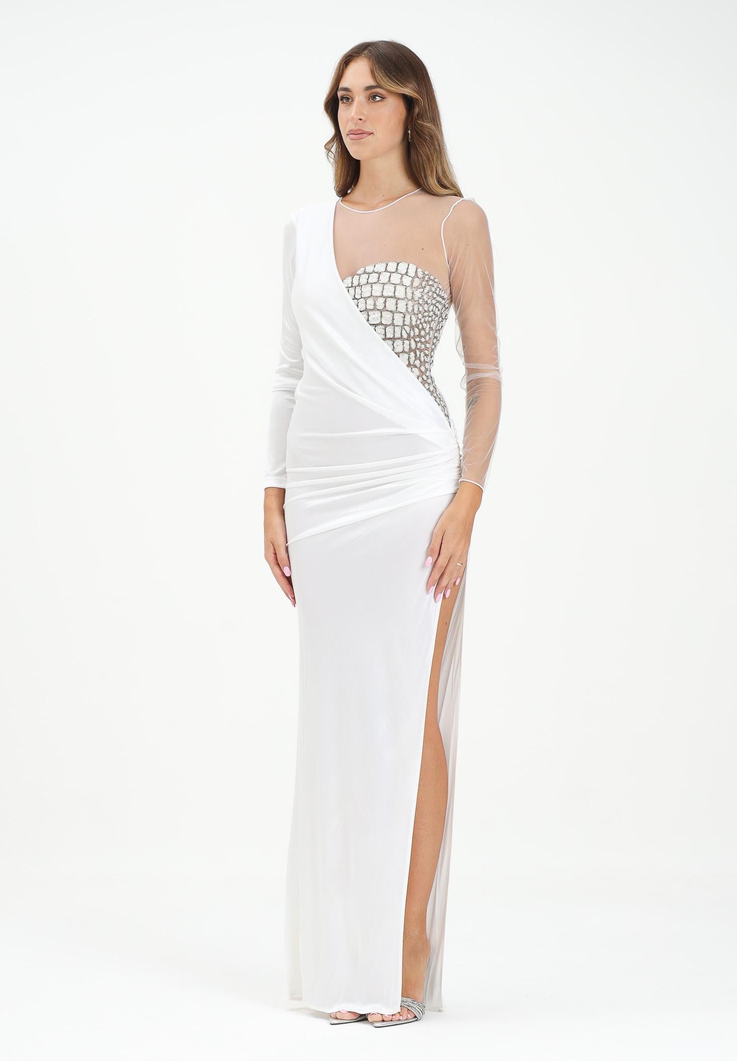 ELISABETTA FRANCHI Women's long white dress with rhinestone