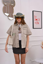 Camicia a manica corta beige per donna, ragazzi e bambini con grafica Passport DQ2775D0ACB DQ717 DSQUARED2 