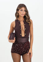 ELISABETTA FRANCHI Body smanicato bordeaux da donna con gemelli gioiello BK77S57E2 EA4 ELISABETTA FRANCHI 