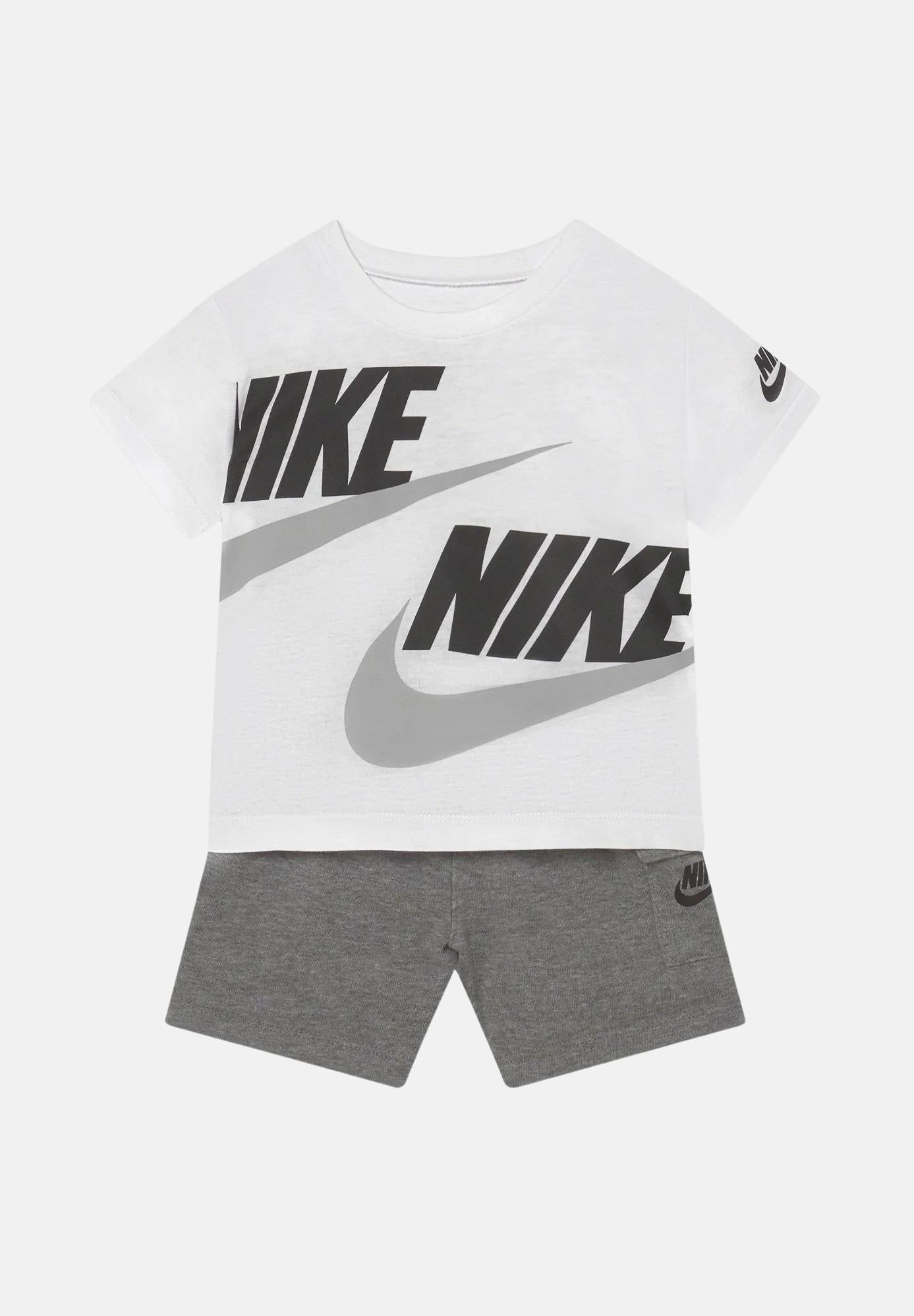 NIKE Completino bianco e grigio da neonato con logo 66J213 GEH NIKE 