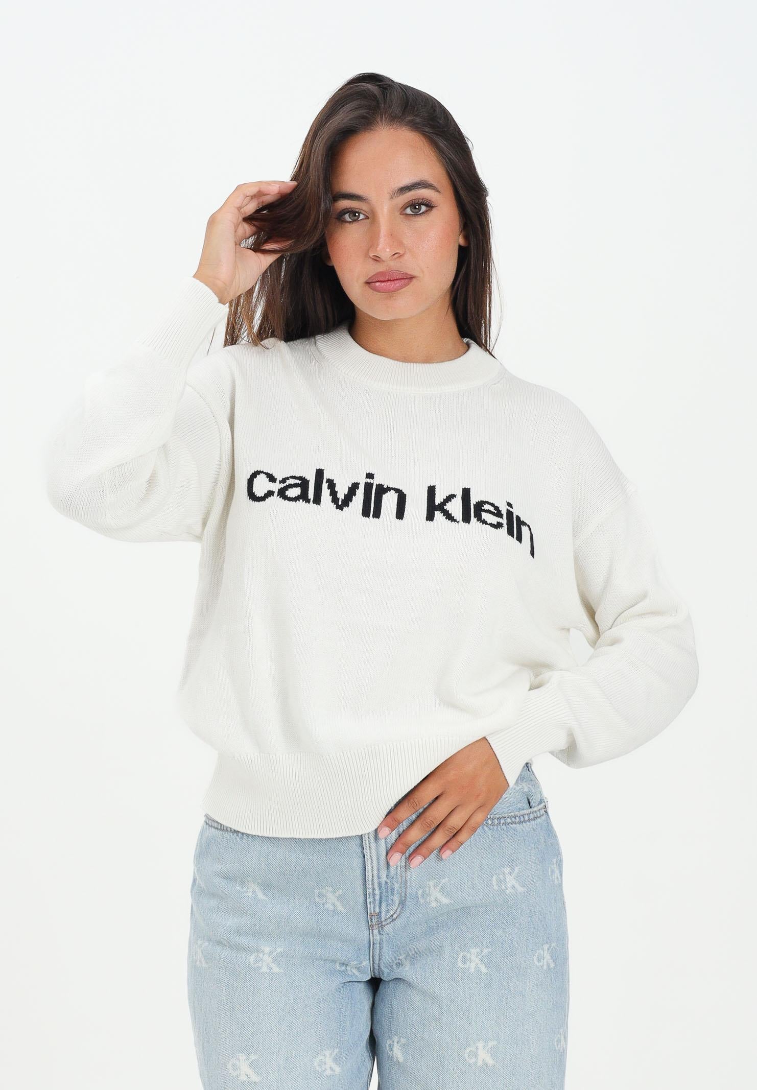 CALVIN KLEIN JEANS Maglioncino girocollo bianco da donna con logo LV047C311GYAS  CALVIN KLEIN JEANS 