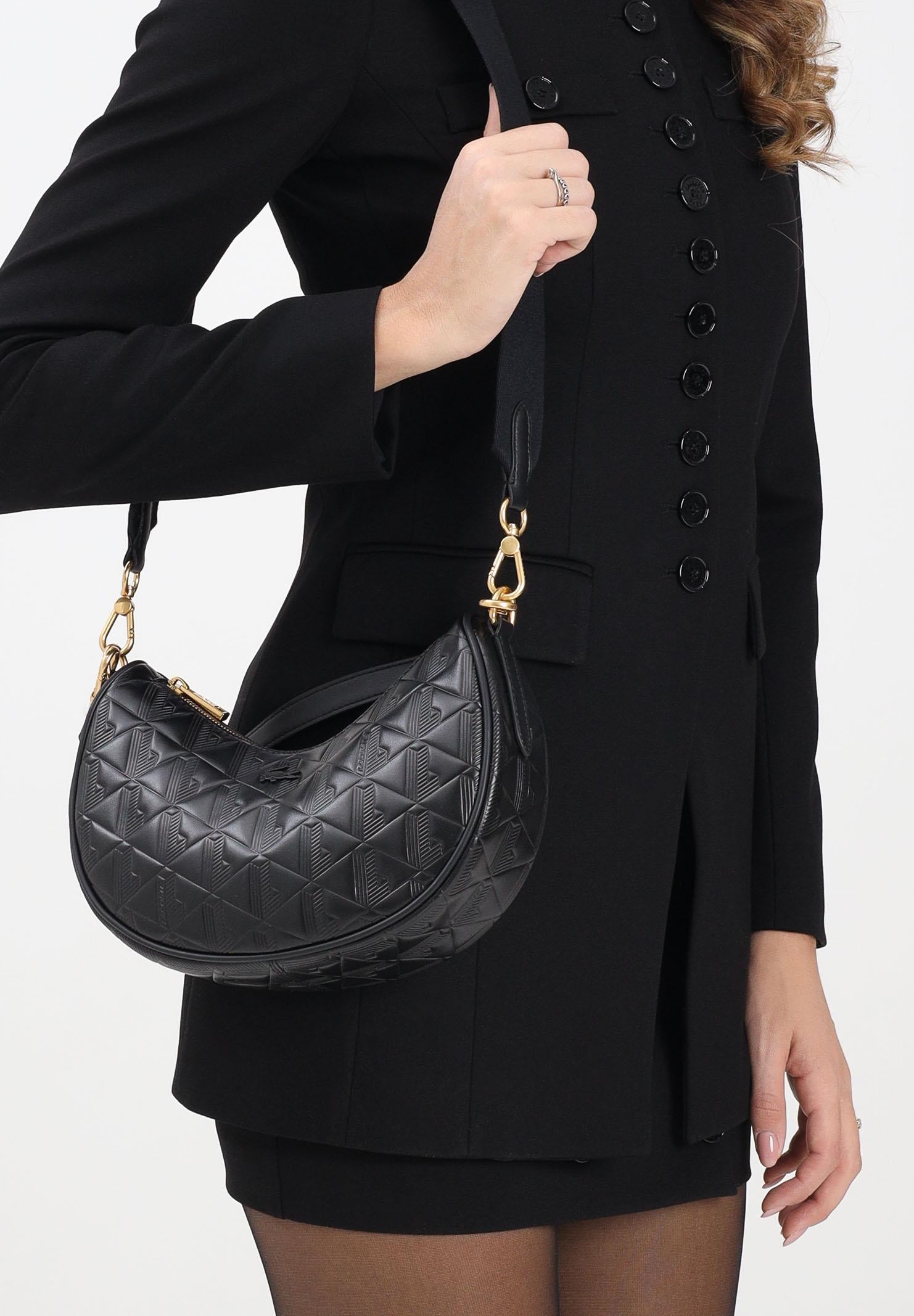 LACOSTE Borsa a spalla nera da donna in pelle goffrata Maheki NF4710 000 LACOSTE 