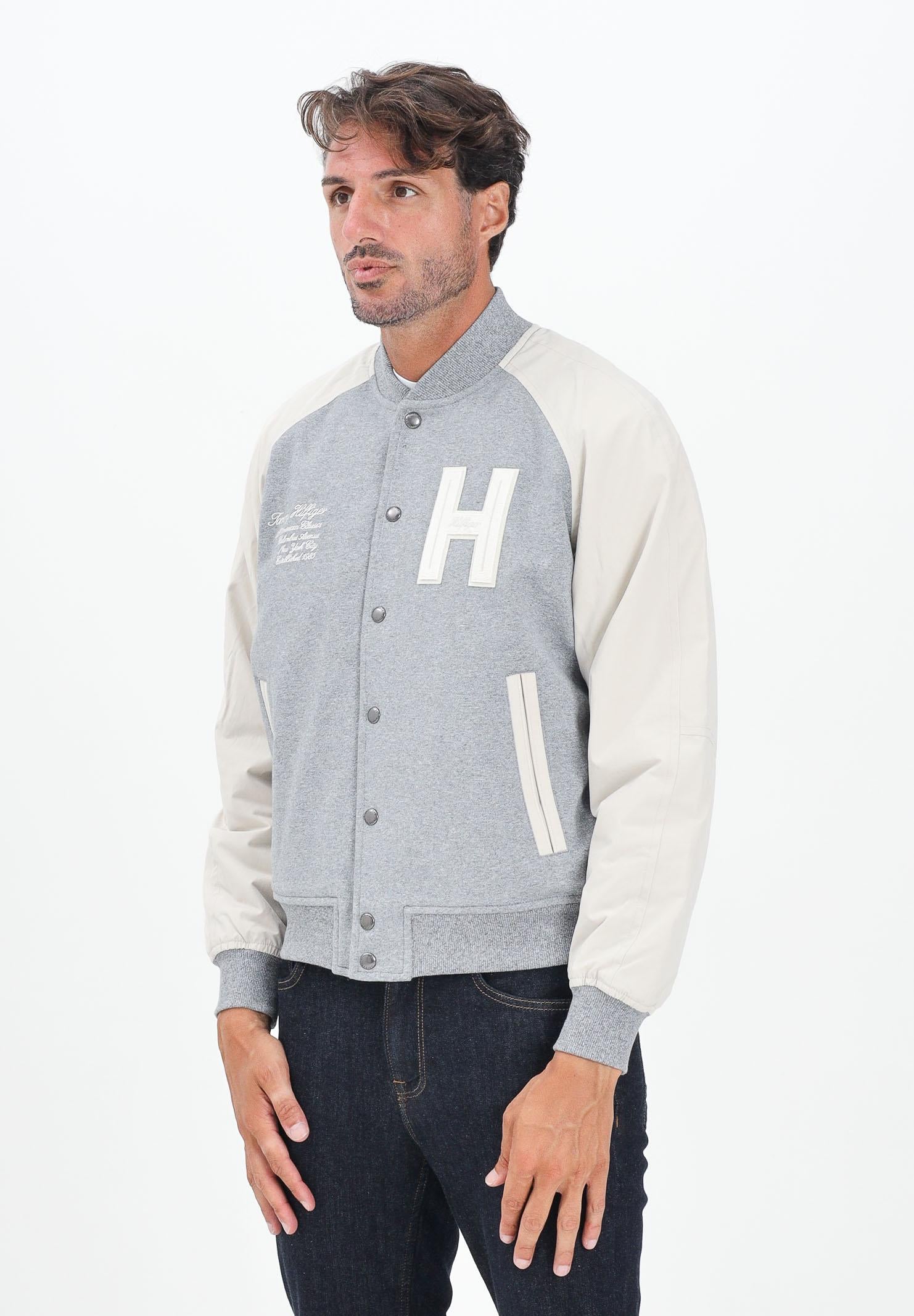 TOMMY HILFIGER Bomber Athleisure grigio e panna da uomo MW0MW39684P01  TOMMY HILFIGER 