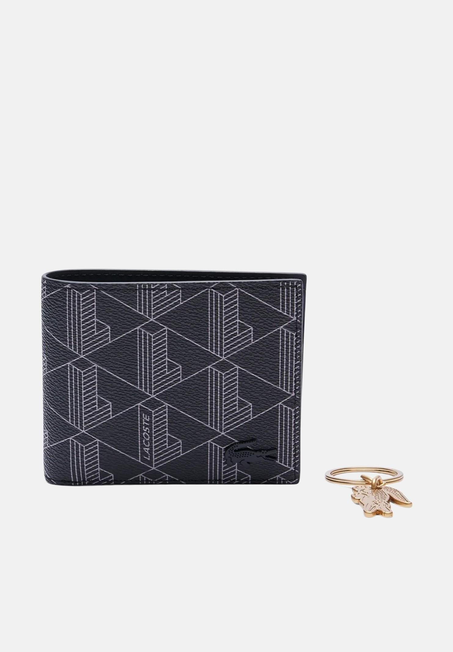 LACOSTE  un portafoglio compatto monogram e un portachiavi in metallo uomo NH4801 H45 LACOSTE 