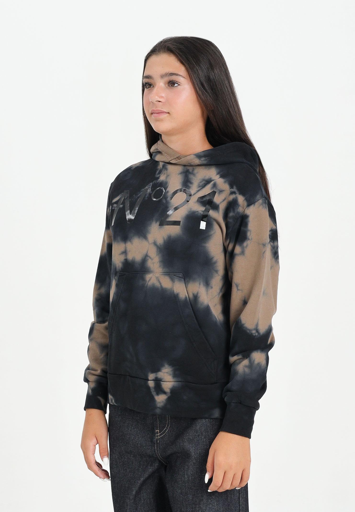 N21 Felpa con cappuccio cammello per donna, ragazzi e bambini in cotone tie-dye N2107LN0447 0N720 N21 