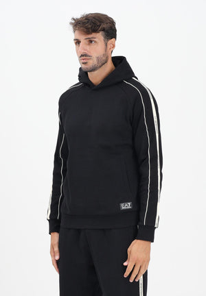 EA7 Felpa con cappuccio nera da uomo rifinita da bande logate a contrasto 7M000972AF10377 UC001 EA7 