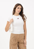 TOMMY JEANS T-shirt a manica corta bianca da donna con patch logo DW0DW17881 YBL TOMMY JEANS 