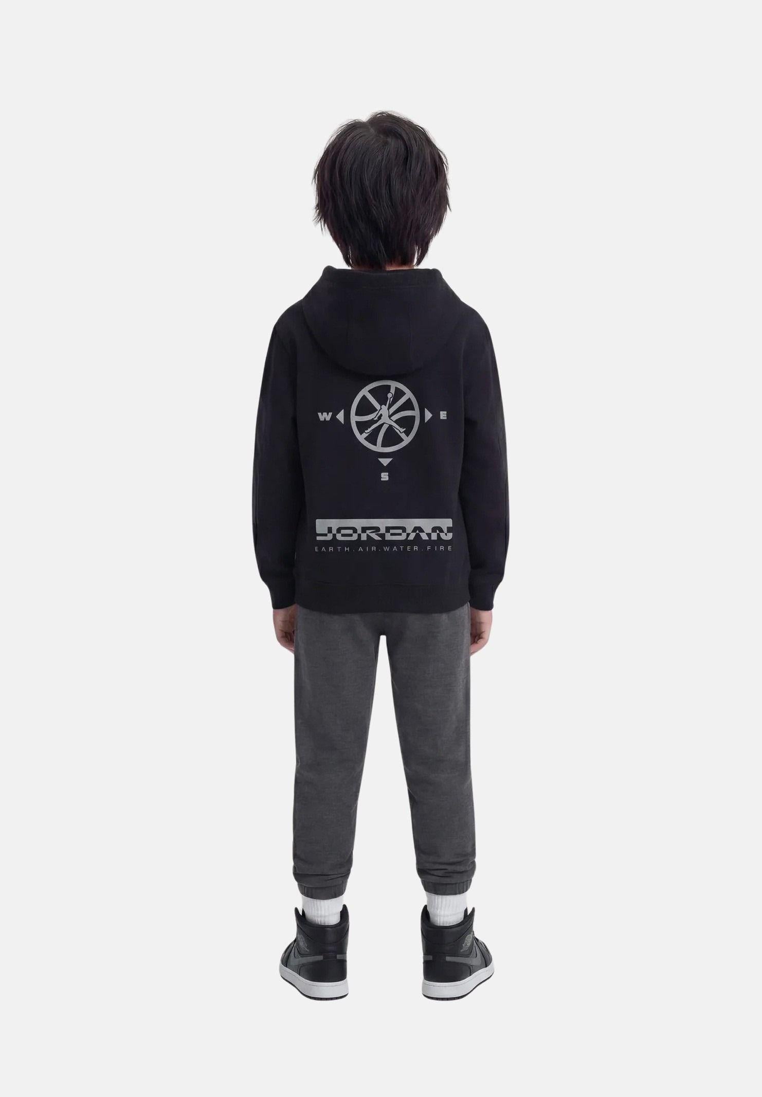 JORDAN Felpa con cappuccio nera da bambino con stampa 95F517 023 JORDAN 