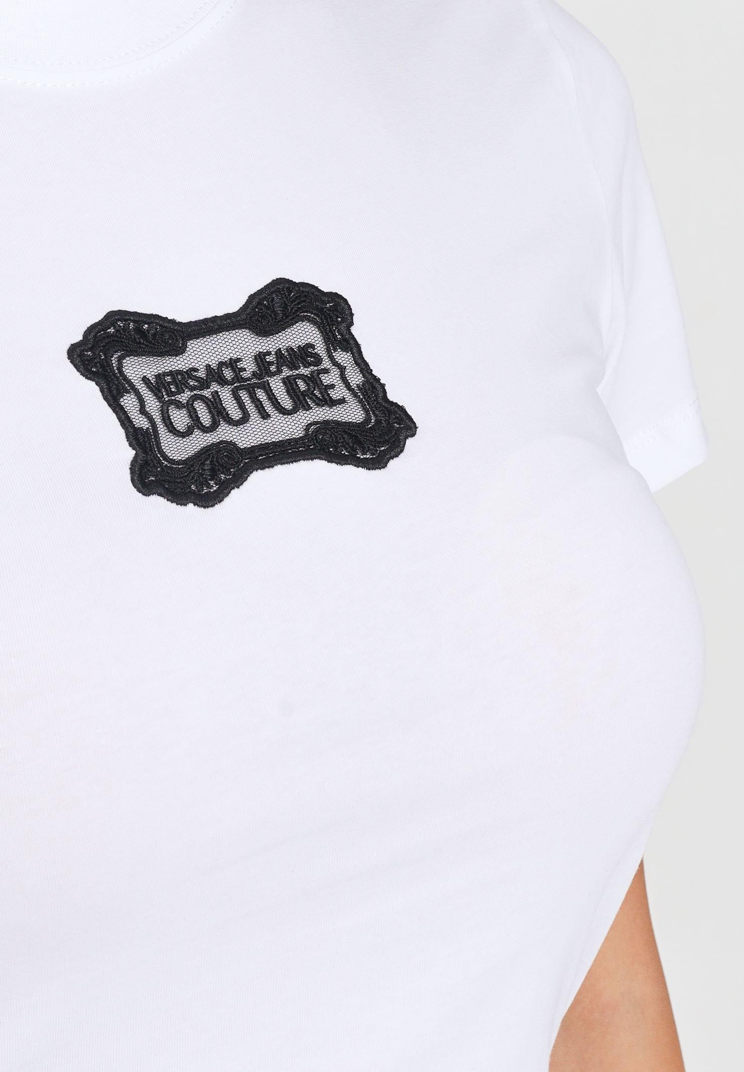 VERSACE JEANS COUTURE T-shirt a manica corta bianca da donna con logo 79HAHC01CJ02C 003 VERSACE JEANS COUTURE 