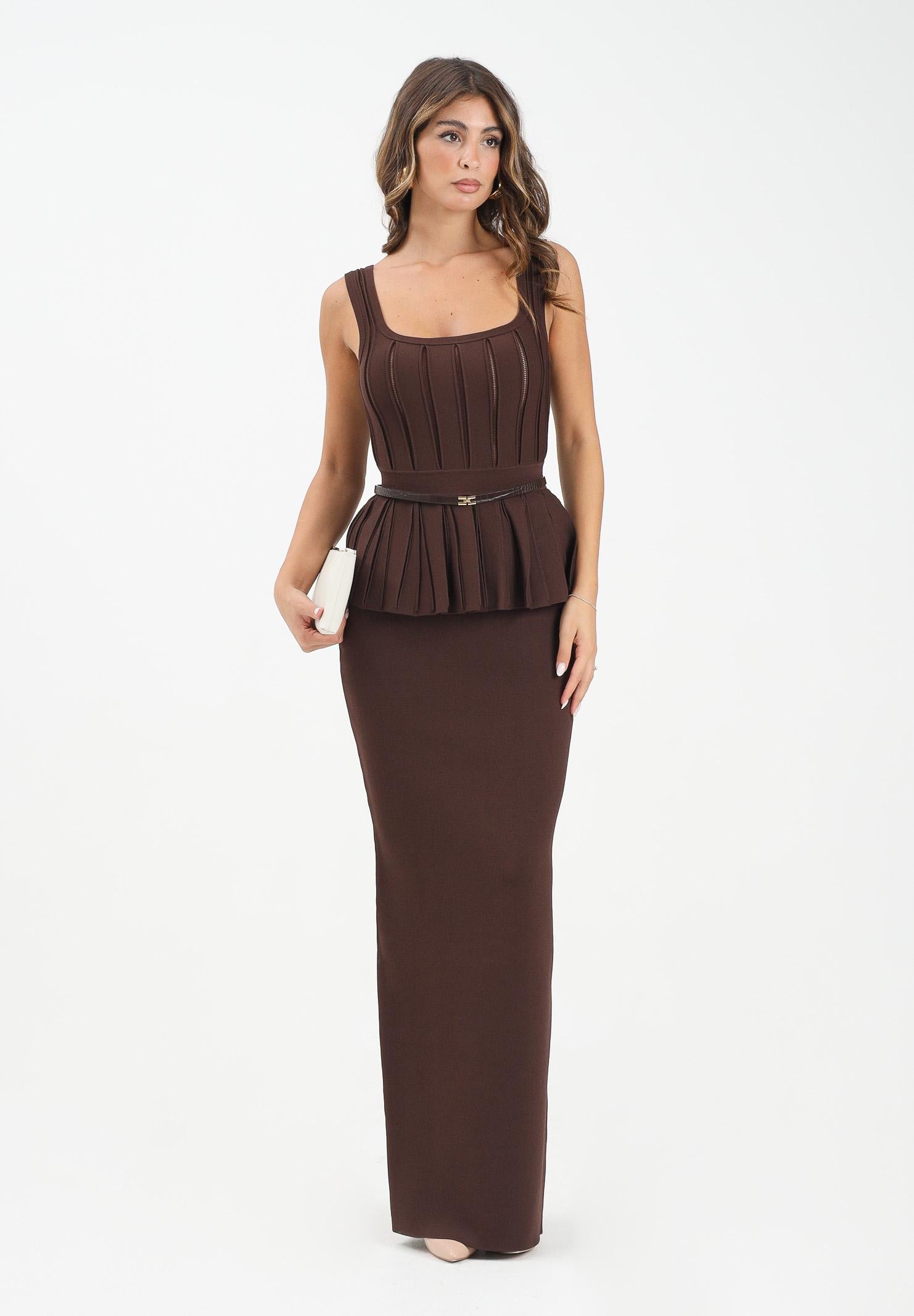 ELISABETTA FRANCHI Women's long brown knitted dress with ELISABETTA FRANCHI Women's long brown knitted dress with