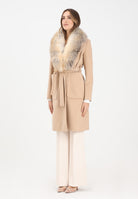 YES LONDON Cappotto beige da donna con dettagli in vera pelliccia CD1227 CA YES LONDON 