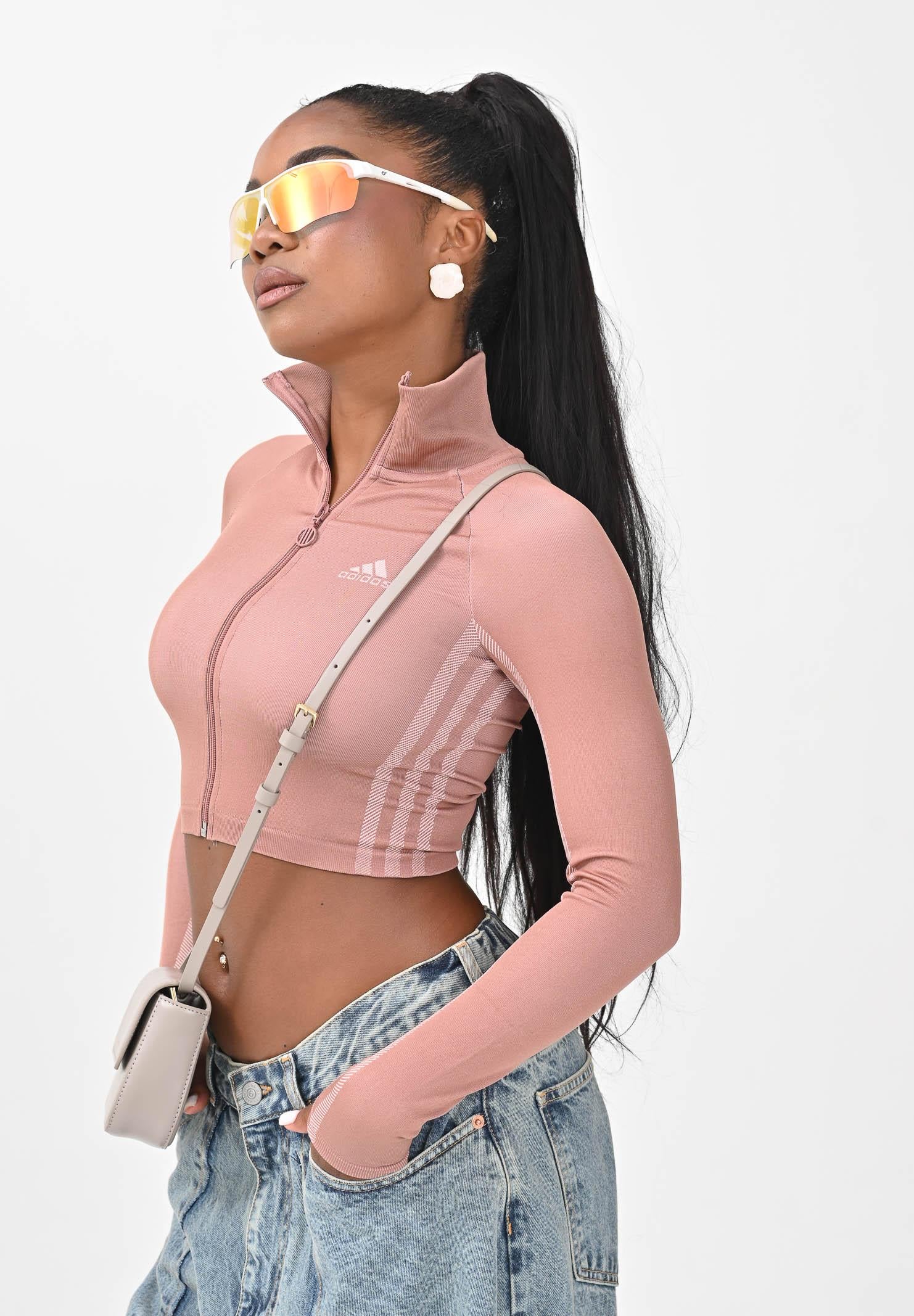 ADIDAS PERFORMANCE Felpa con zip Hyperglam Rib Copertura rosa da donna JW0938  ADIDAS ORIGINALS 