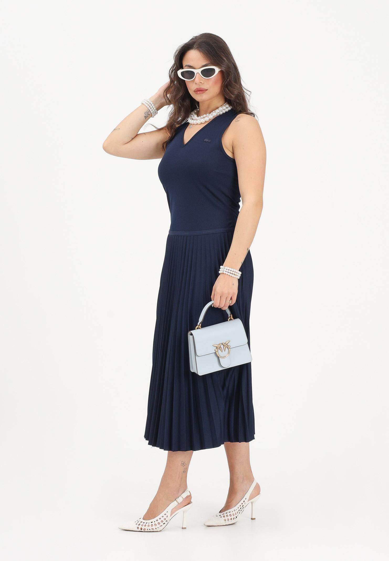 LACOSTE Abito midi blu da donna con gonna plissettata EF2432 166 LACOSTE 
