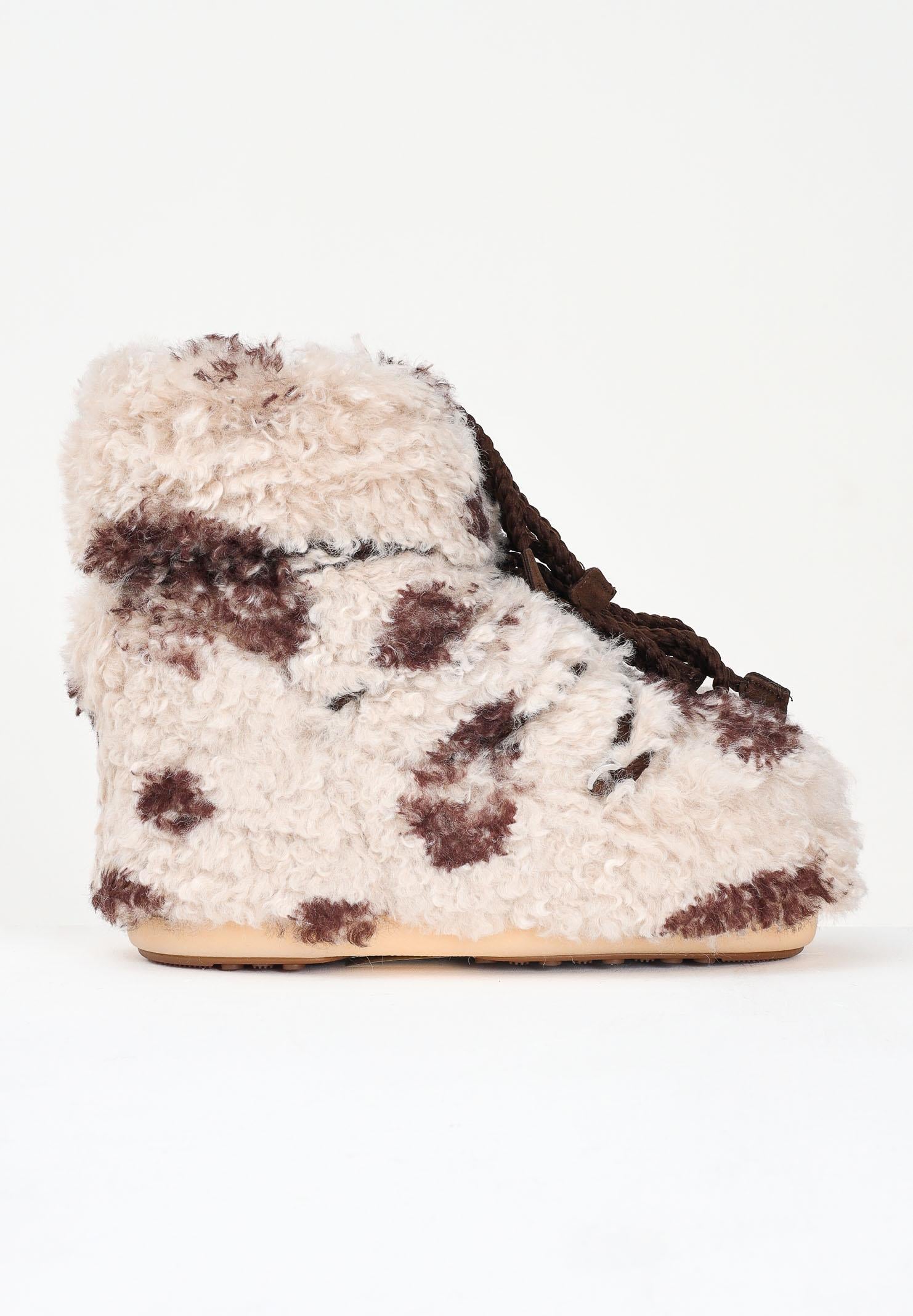 MOON BOOT Stivali da neve ICON LOW CURLY beige da donna con stampa cow 80D1409690 MM04 MOON BOOT 