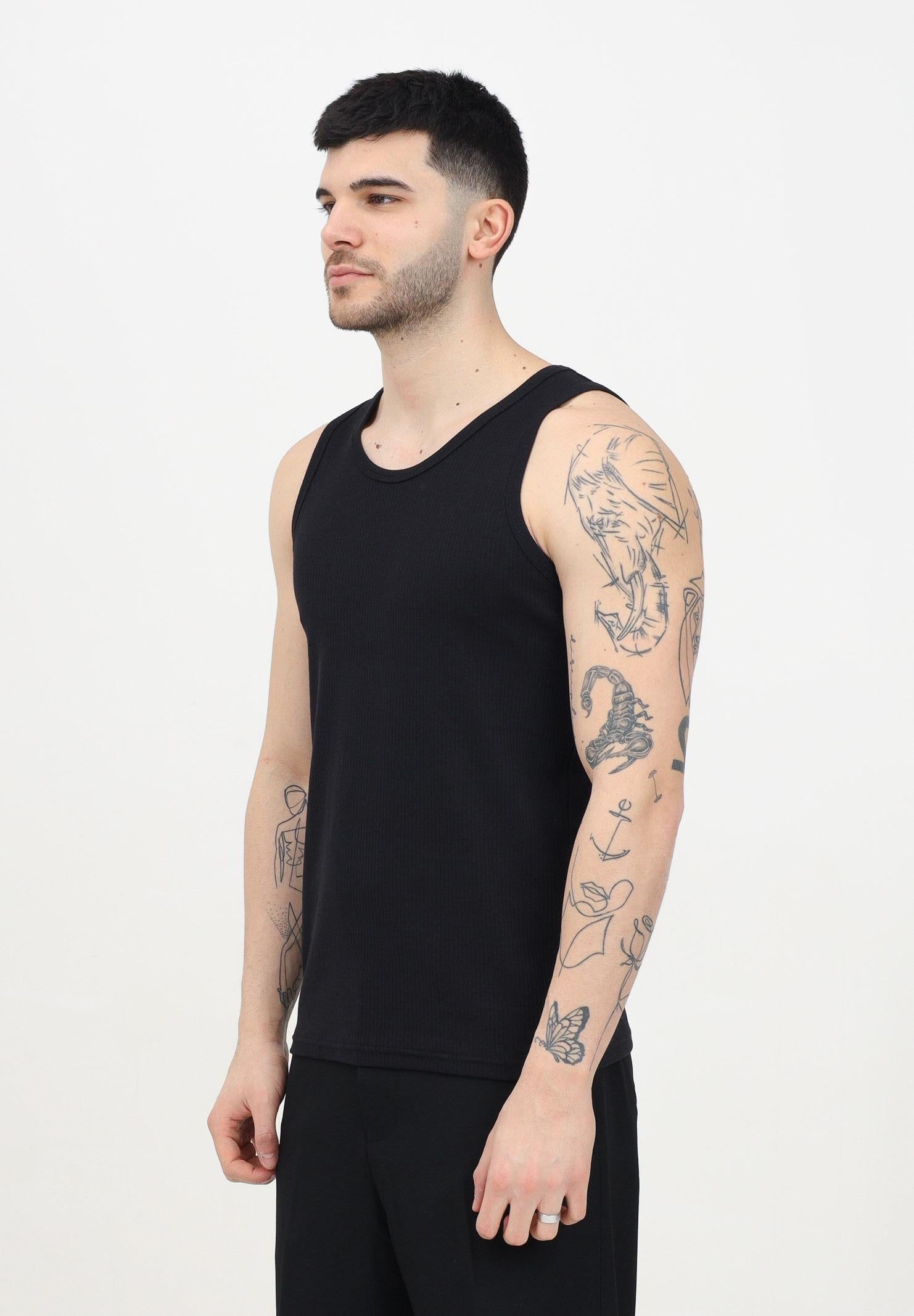 Canotta nera da uomo a costine 16092774 Black SELECTED HOMME 