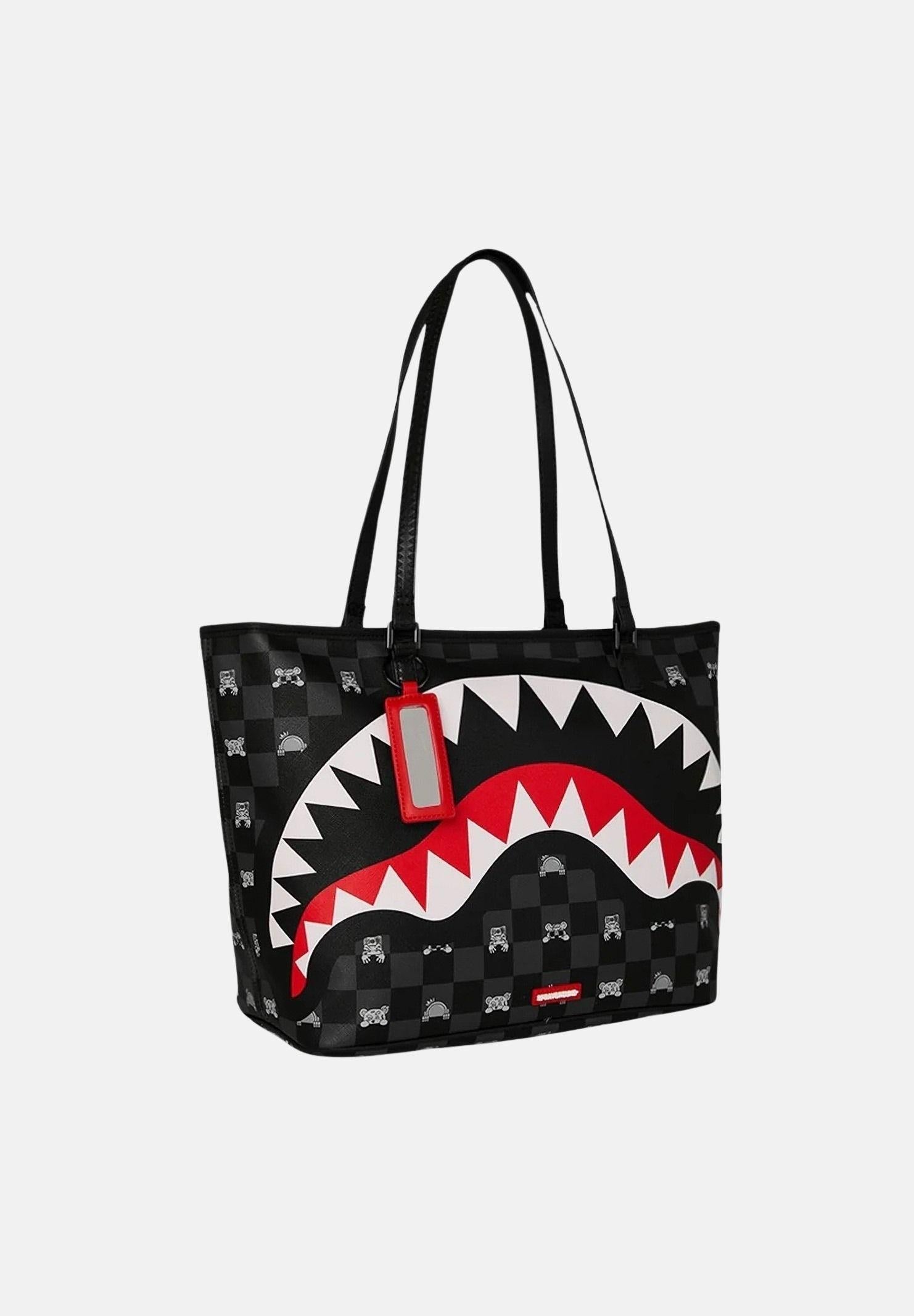 SPRAYGROUND Shopper GRAY PEEKING CHARACTER CHECK nera da donna 910T8916NSZ . SPRAYGROUND 