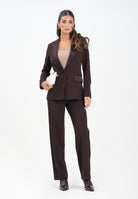 VICOLO Pantalone elegante marrone da donna con bande laterali in raso TF0305 FU69 VICOLO 