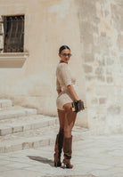 ELISABETTA FRANCHI Shorts beige da donna in bouclé con paillettes<BR/> KS05Q56E2 EA2 ELISABETTA FRANCHI 