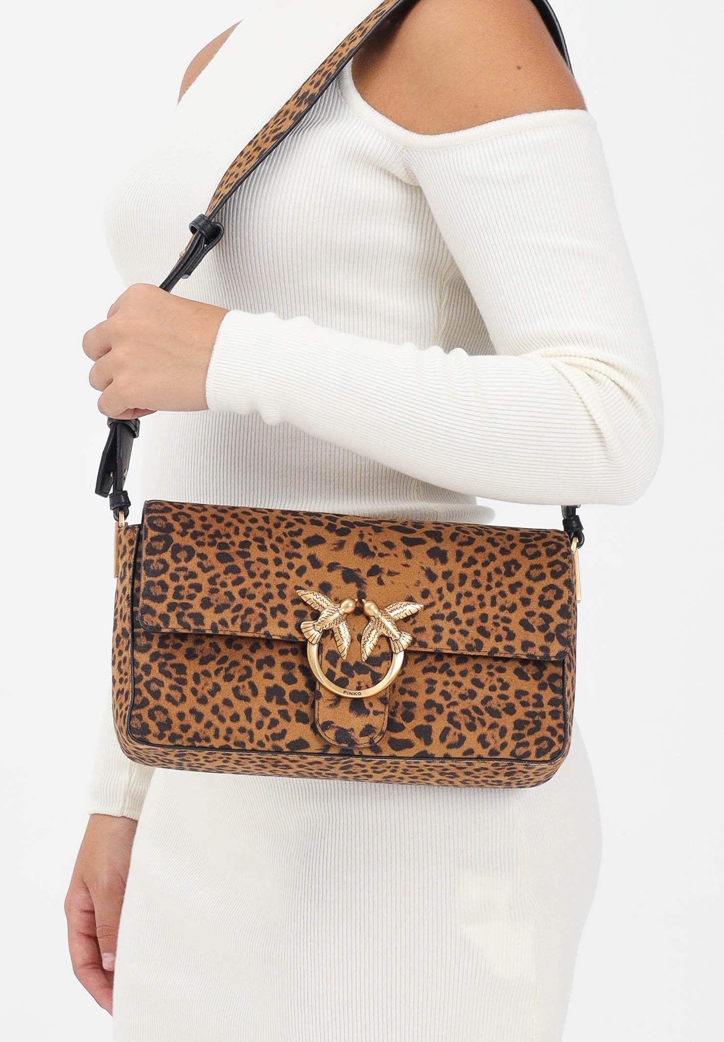 PINKO Borsa a tracolla Slouchy cuoio da donna in Suede Leopardato 106243A32A M35Q PINKO 