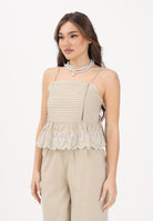 ONLY Top beige da donna con pieghe decorative e ricamo sangallo 15368892 OLGR ONLY 