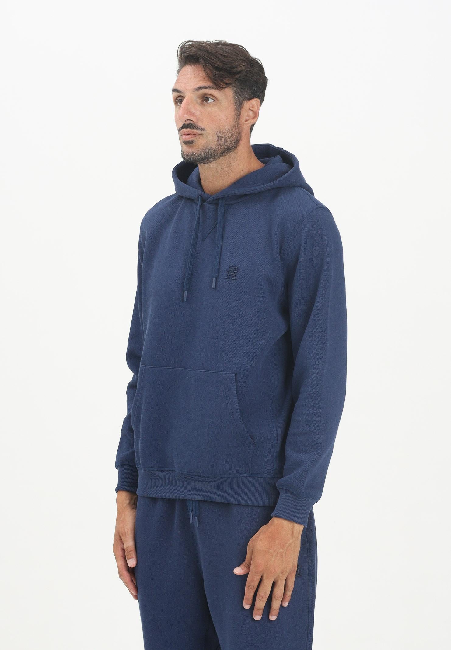 TOMMY HILFIGER Felpa con cappuccio blu da uomo rifinita da monogramma MW0MW39371C7G  TOMMY HILFIGER 