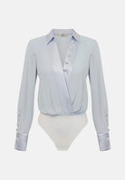 ELISABETTA FRANCHI Body a manica lunga celeste da donna in georgette di viscosa e  raso CB00356E2 EA7 ELISABETTA FRANCHI 