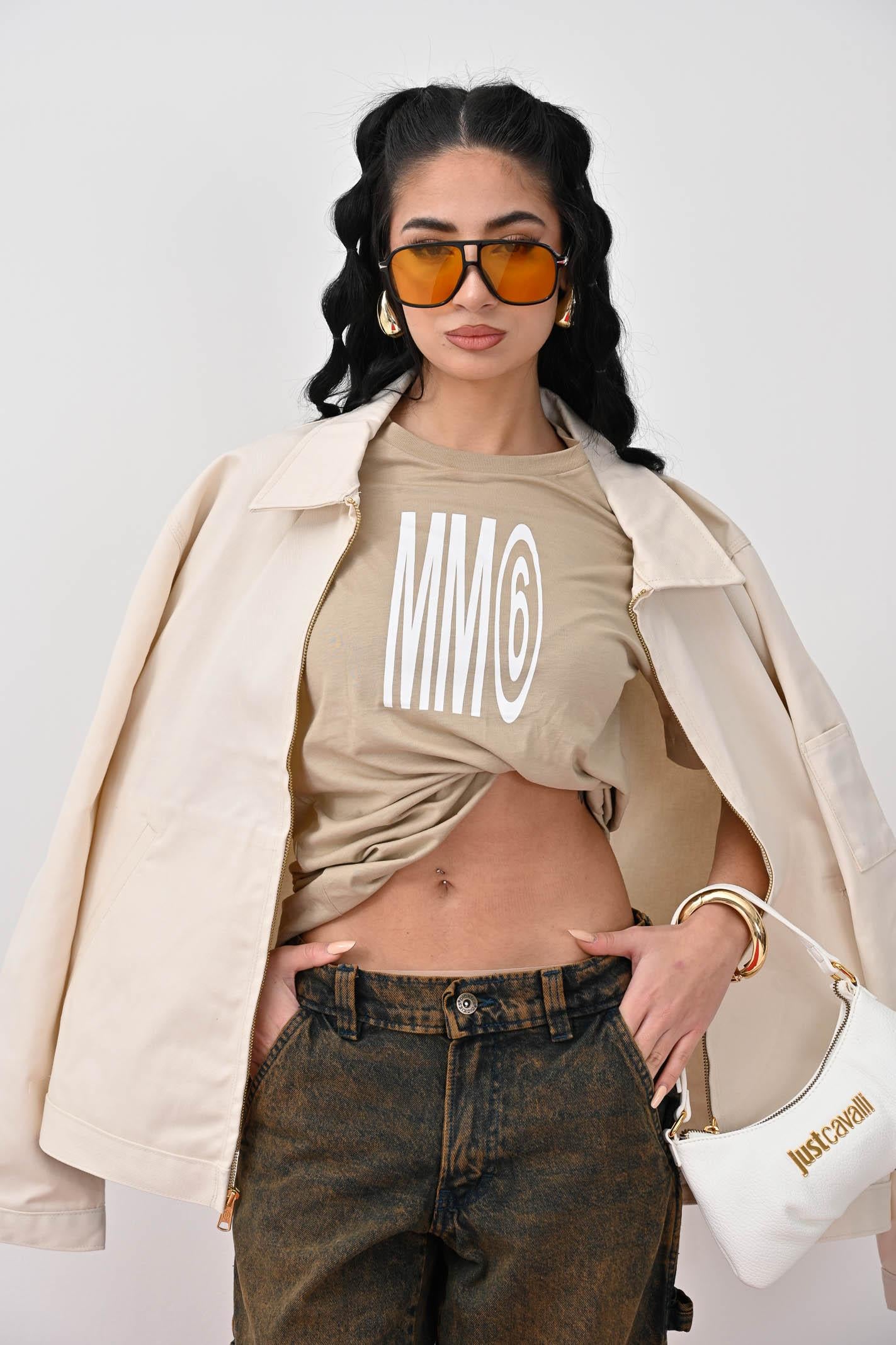 MAISON MARGIELA T-shirt a manica corta beige per donna, ragazzi e bambini con logo MM6 M60807MM04I BE MAISON MARGIELA 