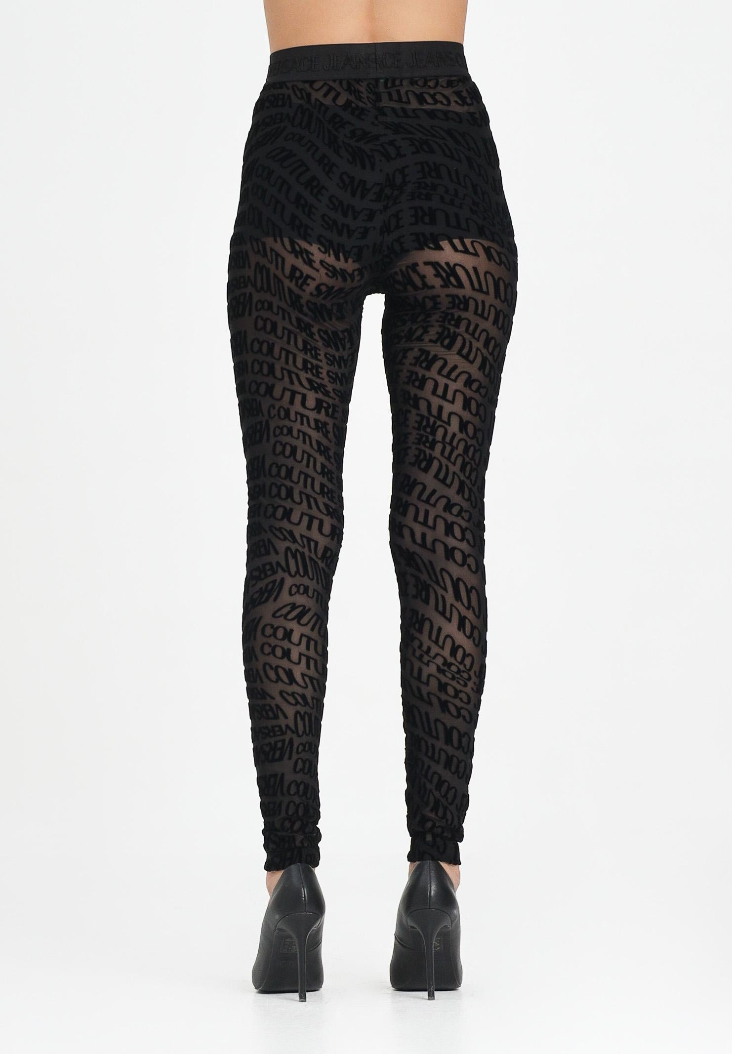 VERSACE JEANS COUTURE Leggings nero da donna con motivo Liquify Logomania vellutato 79HAC101JS490 899 VERSACE JEANS COUTURE 