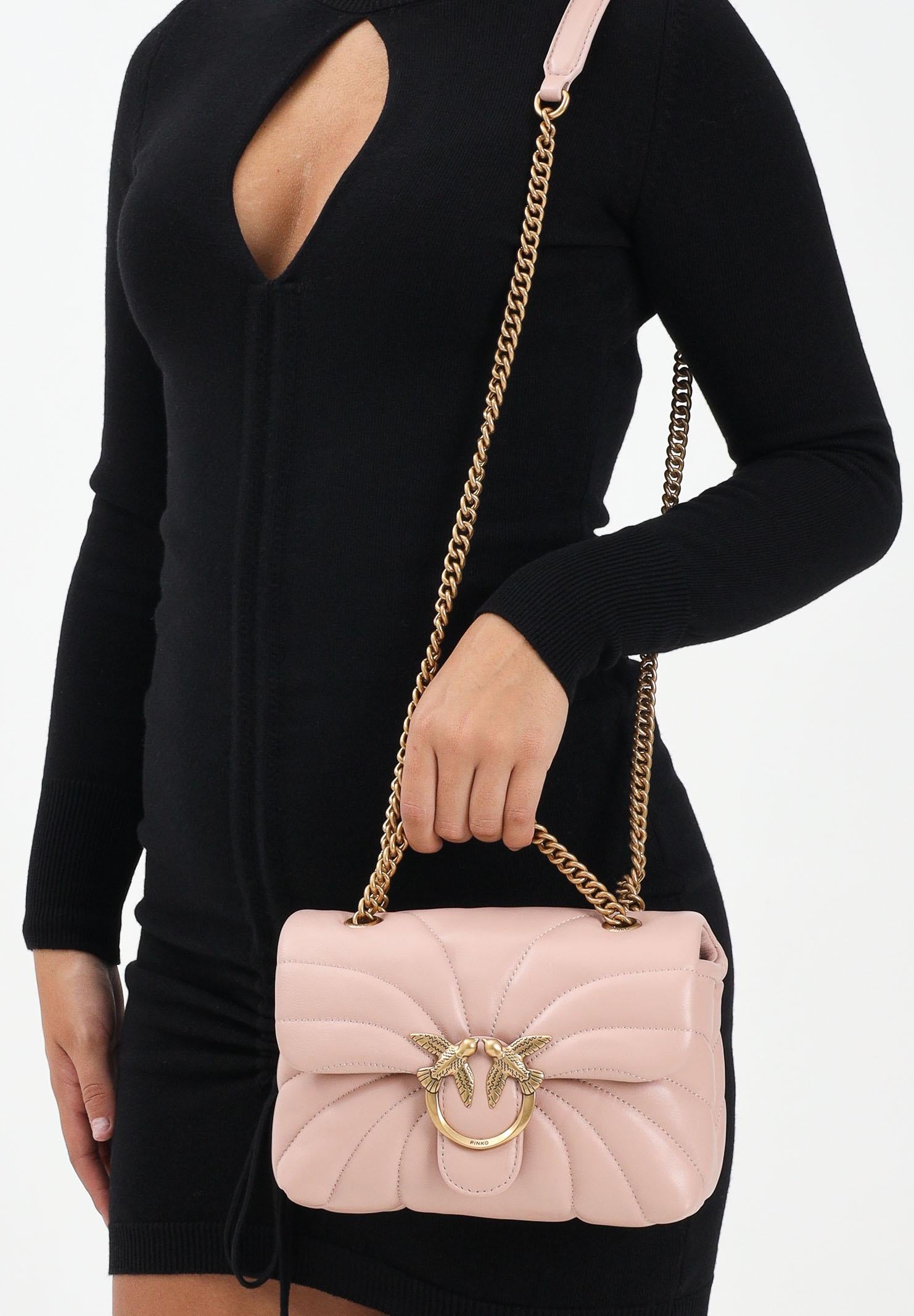 PINKO Borsa a tracolla Mini Love Bag Puff rosa da donna in nappa con trapuntatura Butterfly 100039A1EX O81Q PINKO 