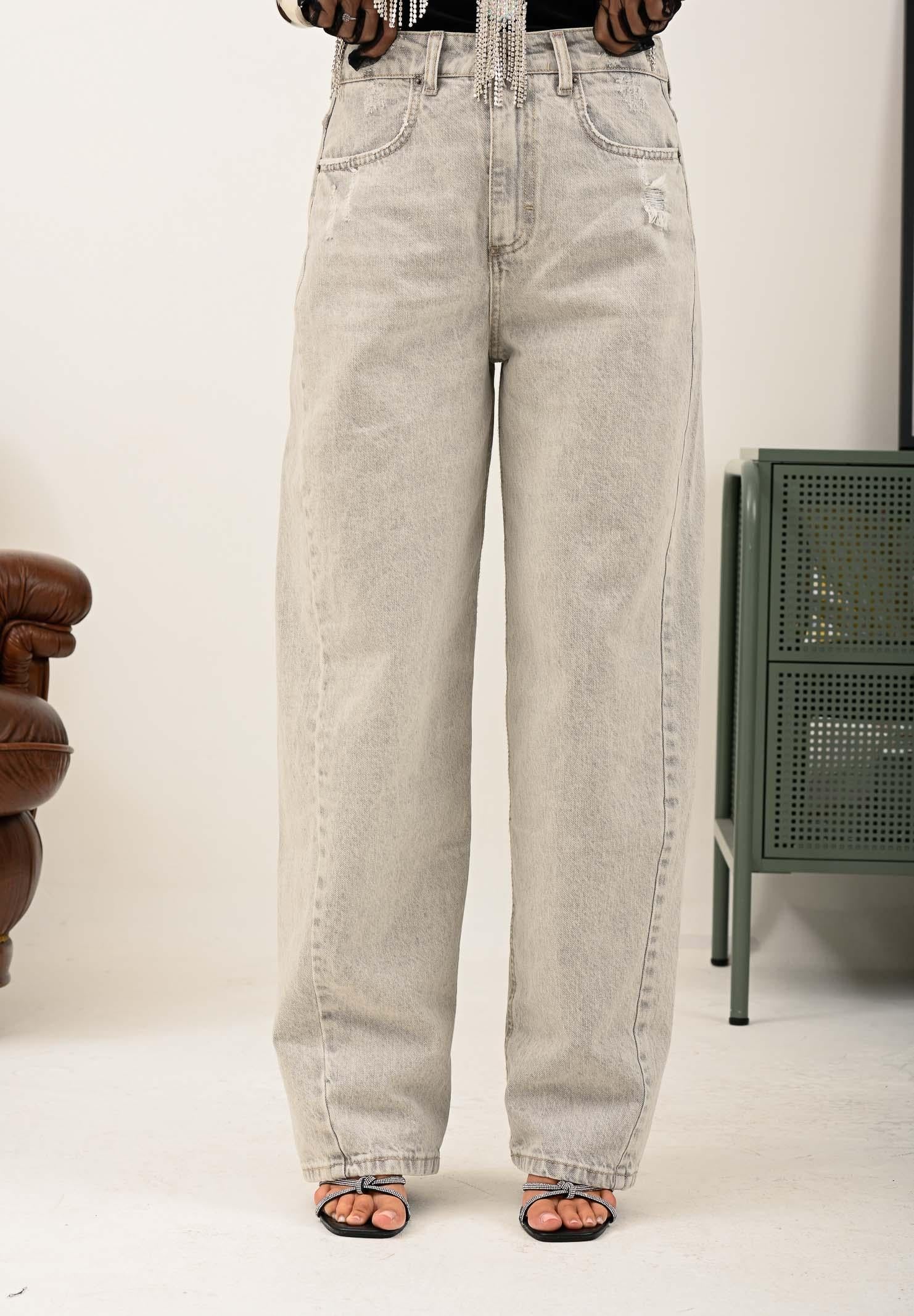 VICOLO Jeans Phoebe da donna in denim grigio chiaro dal lavaggio vintage DF5139 VU VICOLO 