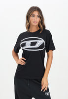 DIESEL T-shirt a manica corta nera per donna, ragazzi e bambini con maxi logo Oval D J02477KYAUN K900 DIESEL 