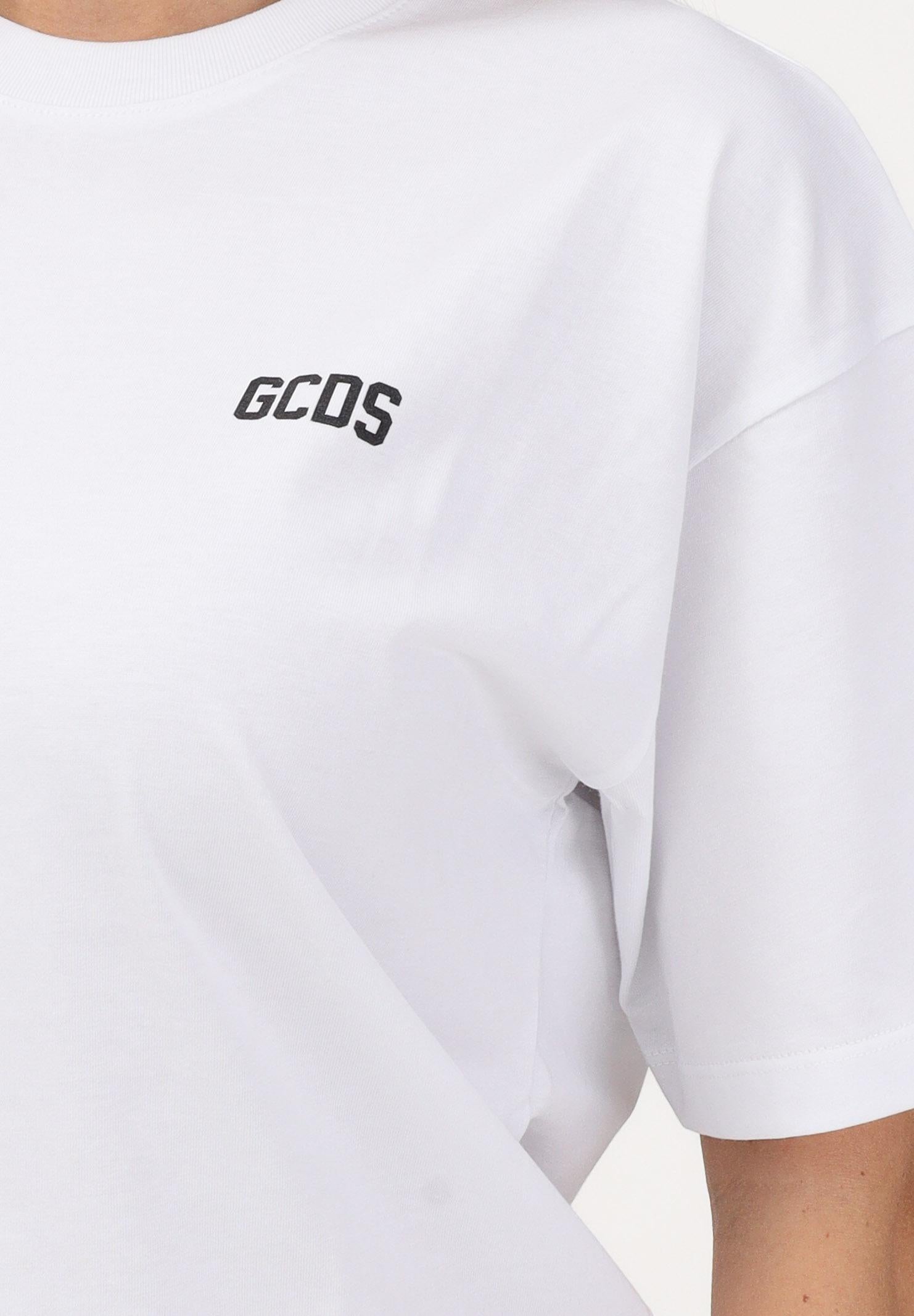 GCDS T-shirt a manica corta bianca per donna, ragazzi e bambini con maxi stampa sul retro Z0UJQC587J105 100B GCDS 