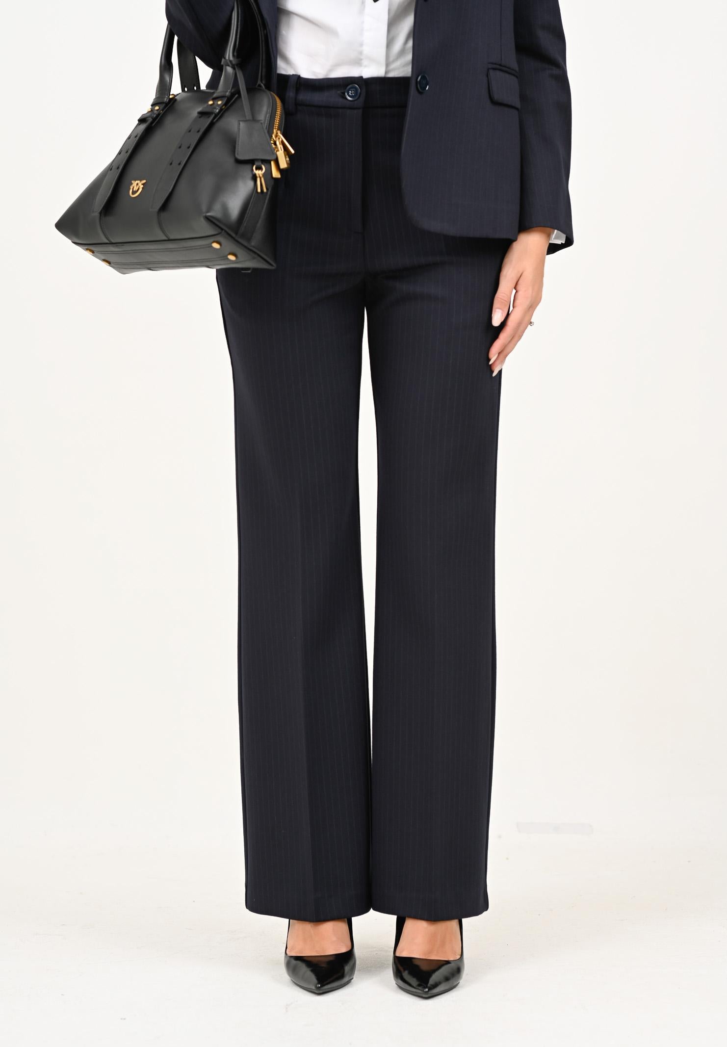 VICOLO Pantalone elegante blu da donna con sottili righe gessate verticali TF0264 FFBL VICOLO 